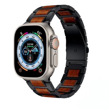 Металлический деревянный ремешок для Apple watch Ultra 49 мм 8 7 45 мм 41 мм Роскошный сменный браслет Для iwatch 6 5 4 3 2 SE 44 мм 40 мм 42 мм