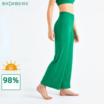Солнцезащитные леггинсы SHINBENE с высокой талией, расклешенные леггинсы для йоги, удобные спортивные широкие брюки в рубчик на шнурке для женщин