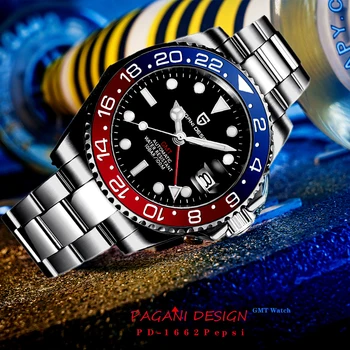 PAGANI DESIGN, лидирующий бренд, Механические часы из сапфирового стекла, reloj hombre, Роскошные Мужские Автоматические наручные часы, часы GMT из нержавеющей стали.