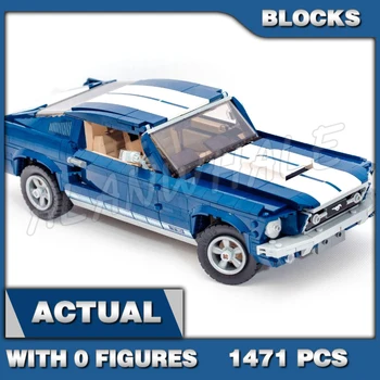 1471 шт. Креативный Эксперт 1960-х годов Mustang Автомобиль Темно-сине-Белая Гоночная Полоса Двигатель V8 11293 Строительный Блок Игрушка Совместимый Детский Кирпич