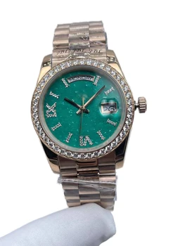Женские 36-миллиметровые часы с окошком календаря - Зеленый циферблат для элегантного хронометража