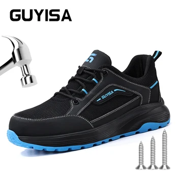 Мужская защитная обувь GUYISA ультралегкого размера 39-44 синего цвета Со стальным носком, защищающим от ударов и прокалывания