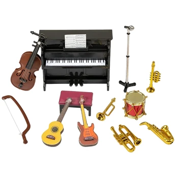 Миниатюрный набор музыкальных инструментов для кукольного домика 12 шт. Миниатюрная Модель музыкального инструмента для кукольного домика Аксессуары для украшения Кукольного домика