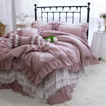 Комплект постельного белья Romantic fairyfair с кружевными оборками, французская принцесса, полная королева, хлопчатобумажный домашний текстиль, покрывало, наволочка, пододеяльник