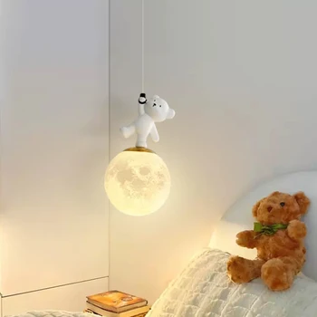 Милые Прикроватные люстры для детской комнаты, лампы с белым Маленьким Медведем, Современная теплая Романтическая Люстра для детской комнаты для мальчиков и девочек, Декор для спальни