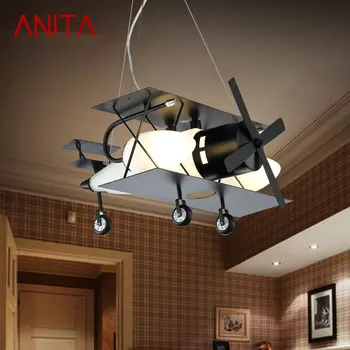 Подвесной светильник ANITA Children's Airplane Современный светодиодный Креативный Мультяшный светильник для декора Детской спальни Детского сада