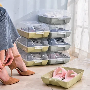 Бытовая пылезащитная дышащая коробка для обуви из полипропилена, креативный штабелируемый ящик для хранения обуви, Универсальный органайзер для хранения