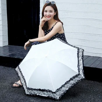 Модный женский кружевной открытый зонтик от ультрафиолета 3-Х кратный винтажный декор принцессы Деловой зонтик от дождя Женский Портативный ветрозащитный