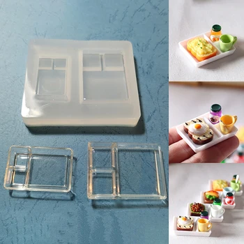 Мини-форма 1: 12 Кукольный домик, миниатюрная тарелка для обеда, коробка для ланча, силиконовая форма с УФ-клеем 