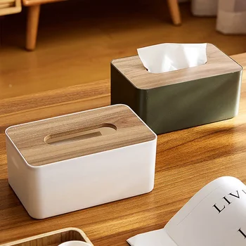 Деревянная коробка для салфеток в японском стиле, 1ШТ, Многофункциональные настольные ящики для хранения, Домашний офис, Съемный держатель для бумажных полотенец